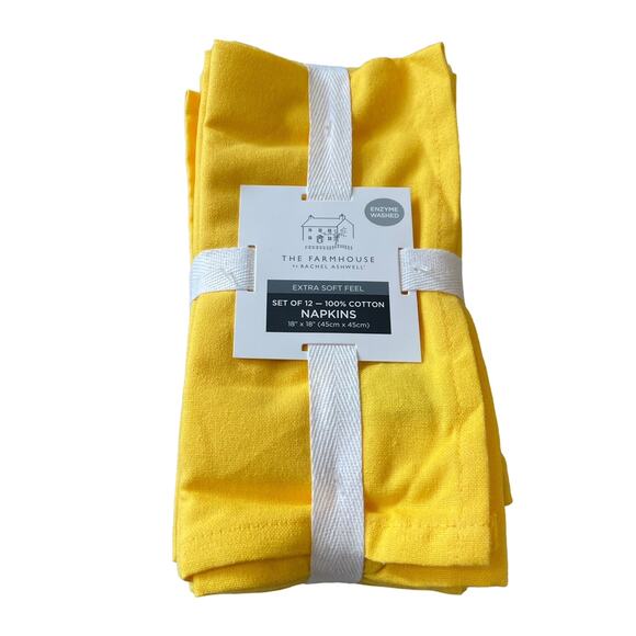 12pc Rachel Ashwell Farmhouse Cotton Dinner Napkins 18x18 Yellow NEW - Picture 6 of 10